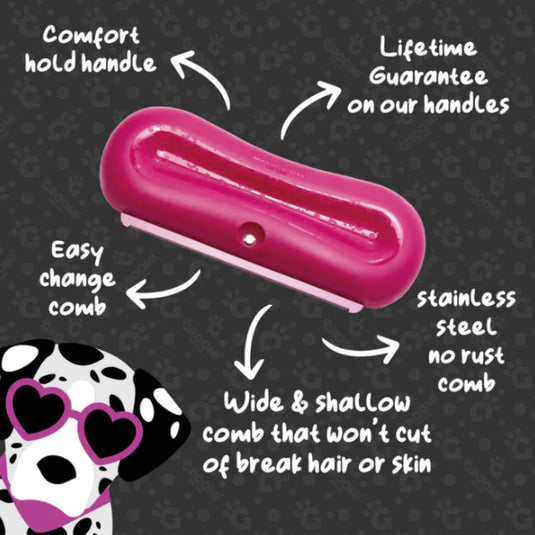 Groomi Pink Deshedding & Grooming Brush for Dogs, Cats, Horses & Rabbits