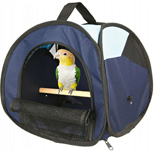 Wayfairer Carrier for birds – portable carrier suitable for all bird sizes up to medium parrots (e.g., African Grey) with ventilation holes, secure locking system, and easy-to-carry handle.