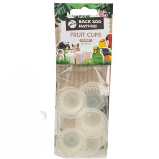 Back Zoo Nature Fruit Cups Yoghurt – Natural yoghurt-flavoured fruit treats for small pets, including birds, rabbits, guinea pigs, and rodents. Rich in probiotics and essential nutrients for digestive health.