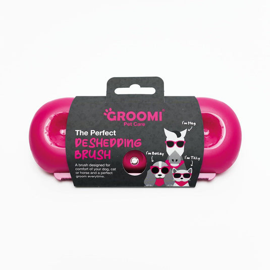 Groomi Pink Deshedding & Grooming Brush for Dogs, Cats, Horses & Rabbits