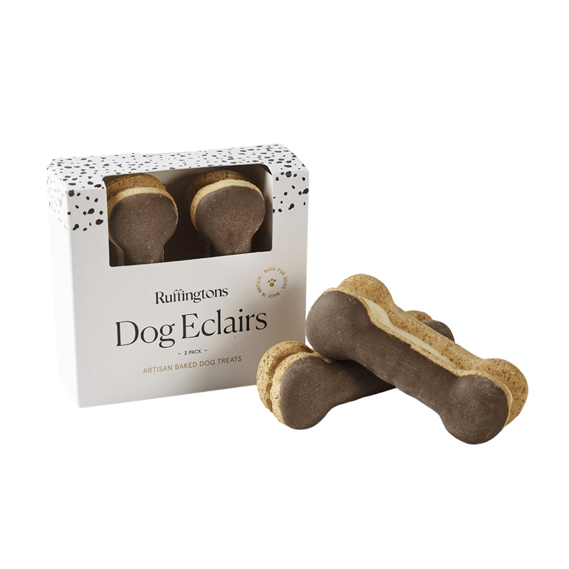 Load image into Gallery viewer, Ruffingtons Dog Éclairs 2‑pack – soft-baked dog biscuits topped with yoghurt-style frosting