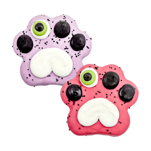 Bosco and Roxy’s assorted Paw-ssessed Paw Halloween dog biscuit in spooky paw designs