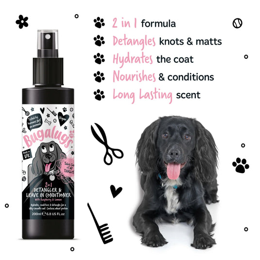 Bugalugs Detangle & Conditioning Spray Raspberry & Lemon 200ml – Coat Care for Dogs