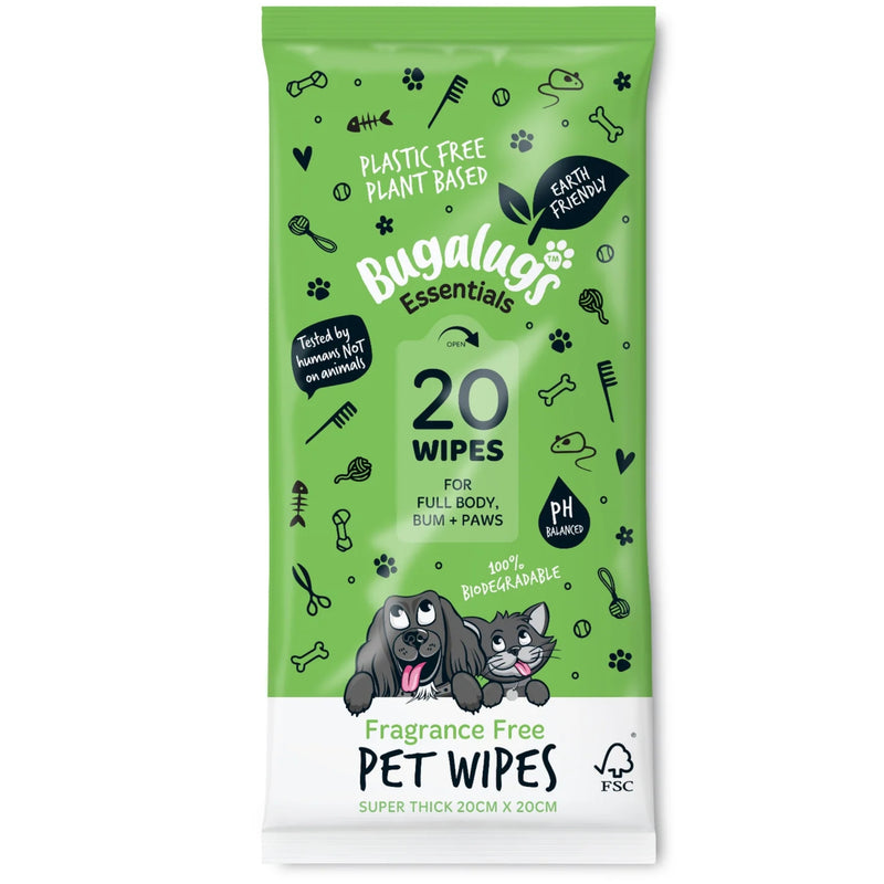 Load image into Gallery viewer, Bugalugs Fragrance Free Wipes 20 Pack gentle cleaning wipes for dogs and cats
