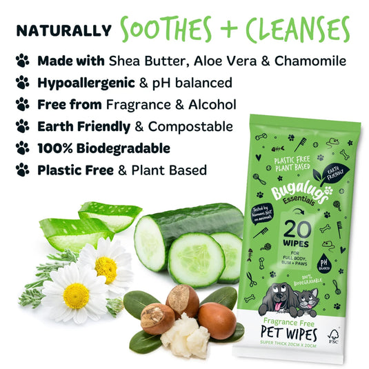 Bugalugs Fragrance Free Wipes 20 Pack – Gentle Cleaning Wipes for Dogs & Cats