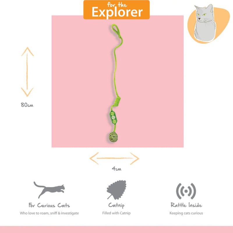 Load image into Gallery viewer, Happypet Tabby Patch Pea Pod Cat Bungee Toy – Interactive Hanging Cat Toy
