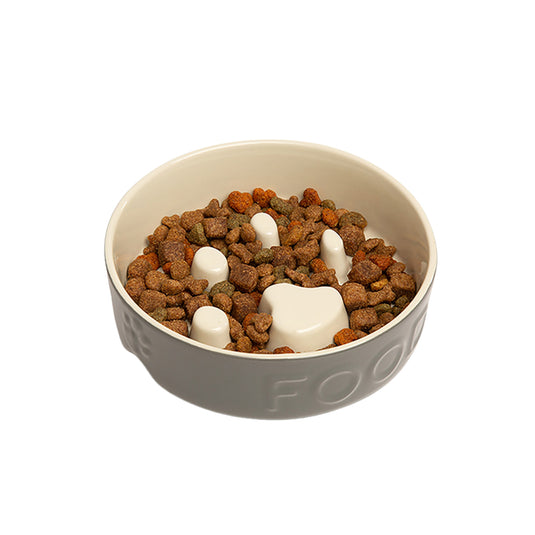 Scruffs grey stoneware slow feeder dog bowl with raised feeding design