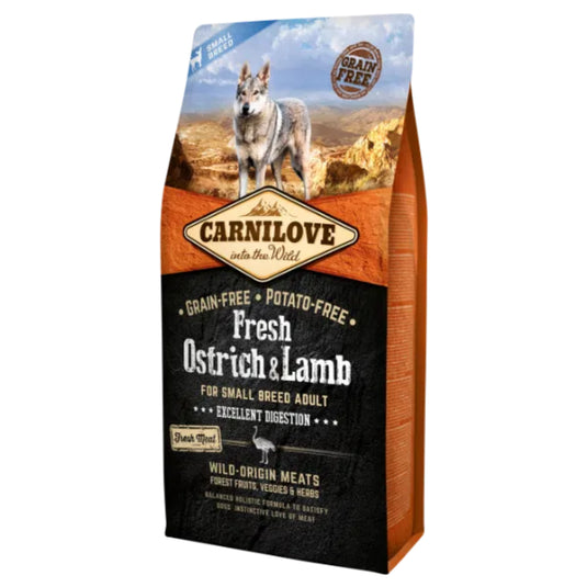 Carnilove Fresh Ostrich & Lamb Small Breed Dog Food 1.5kg grain-free natural dry food for small dogs