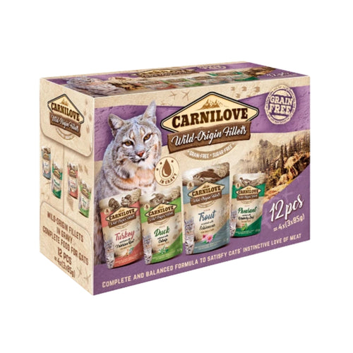 Carnilove Wild Origins Fillets 12 x 85g pouches of grain-free wet cat food in natural broth