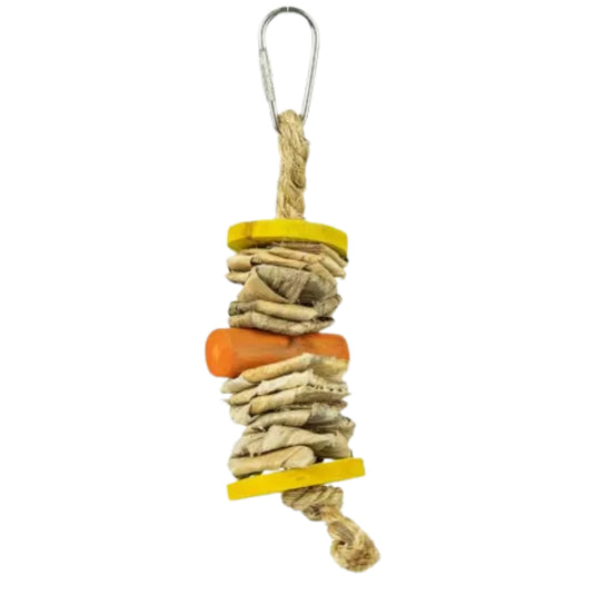 Back Zoo Nature Cylinder Tower Small – natural wood, rope & banana leaf hanging shredding toy for birds and rodents