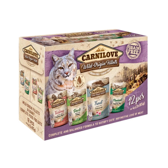 Carnilove Wild Origins Fillets 12 x 85g pouches of grain-free wet cat food in natural broth
