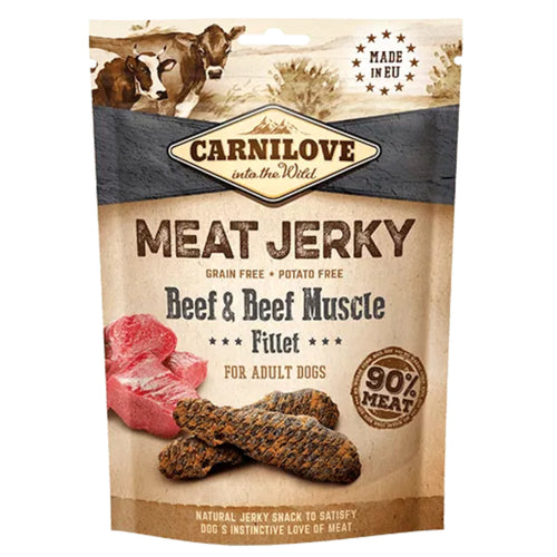 Carnilove Jerky Beef & Beef Muscle Fillet Dog Treats 100g – High-Protein Grain Free Natural Dog Snack