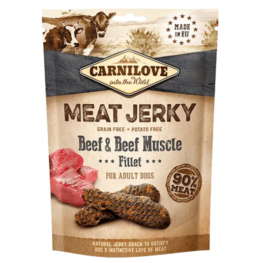 Carnilove Jerky Beef & Beef Muscle Fillet Dog Treats 100g – High-Protein Grain Free Natural Dog Snack
