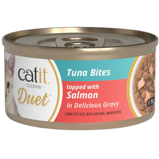 Catit Cuisine Duets Tuna Bites Topped with Salmon in Gravy 75g – Natural Wet Cat Food