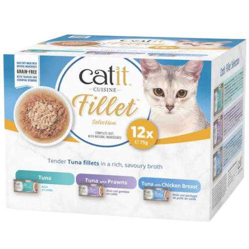 Catit Cuisine Tuna Fillets in Broth Variety Pack 12x75g – Natural Wet Cat Food