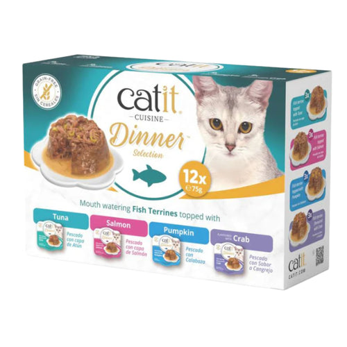 Catit Cuisine Fish Dinner Variety Pack 12x75g – Natural Wet Cat Food Selection