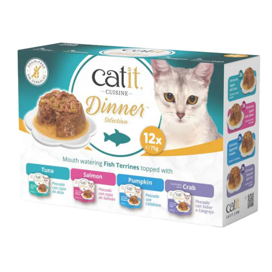 Catit Cuisine Fish Dinner Variety Pack 12x75g – Natural Wet Cat Food Selection