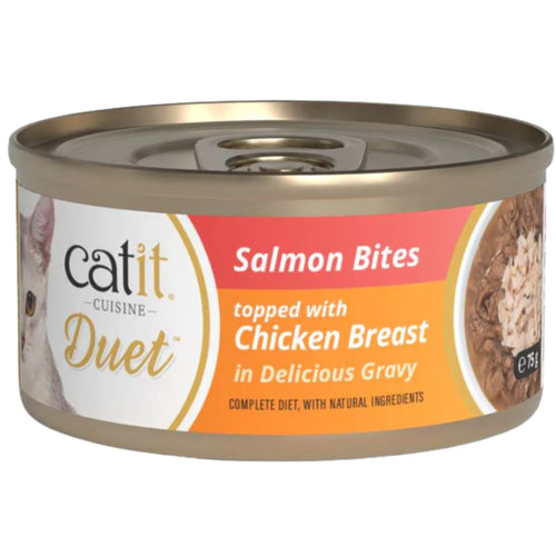 Catit Cuisine Duets Salmon Bites with Chicken Breast in Gravy 75g – Natural Wet Cat Food