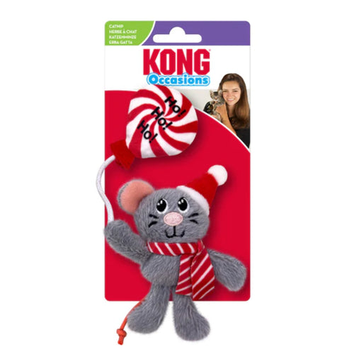 KONG Holiday Occasions Mouse Cat Toy – Festive Plush Christmas Cat Toy with Catnip for Active Play