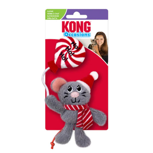 KONG Holiday Occasions Mouse Cat Toy – Festive Plush Christmas Cat Toy with Catnip for Active Play