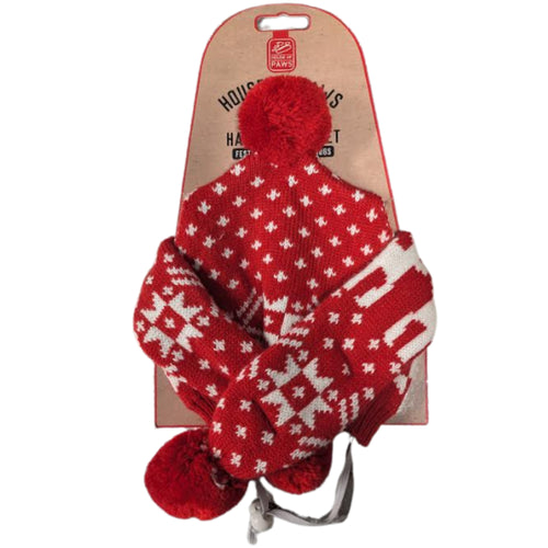 House Of Paws Red Fairisle Knit Hat & Scarf Set