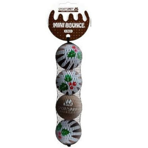 Sportspet Christmas Pudding Mini Bounce Dog Toy 4 Pack