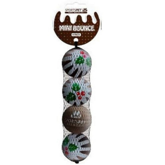 Sportspet Christmas Pudding Mini Bounce Dog Toy 4 Pack
