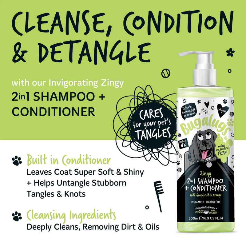 Load image into Gallery viewer, Bugalugs Zingy 2-in-1 Dog Shampoo &amp; Conditioner with Grapefruit &amp; Orange 500ml
