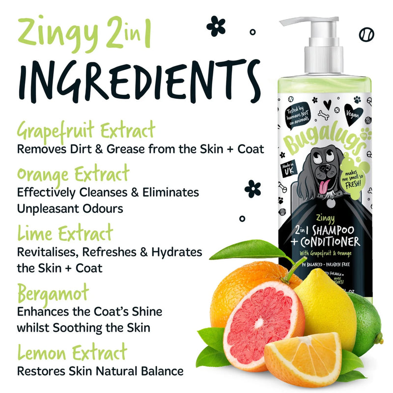 Load image into Gallery viewer, Bugalugs Zingy 2-in-1 Dog Shampoo &amp; Conditioner with Grapefruit &amp; Orange 500ml

