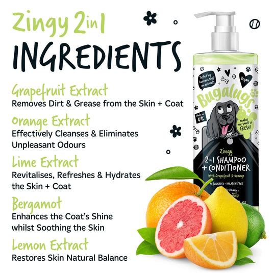 Bugalugs Zingy 2-in-1 Dog Shampoo & Conditioner with Grapefruit & Orange 500ml