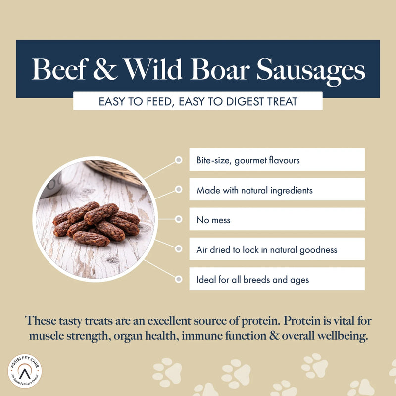 Load image into Gallery viewer, Hollings Beef &amp; Wild Boar Bite-Sized Sausages Dog Treats 70g
