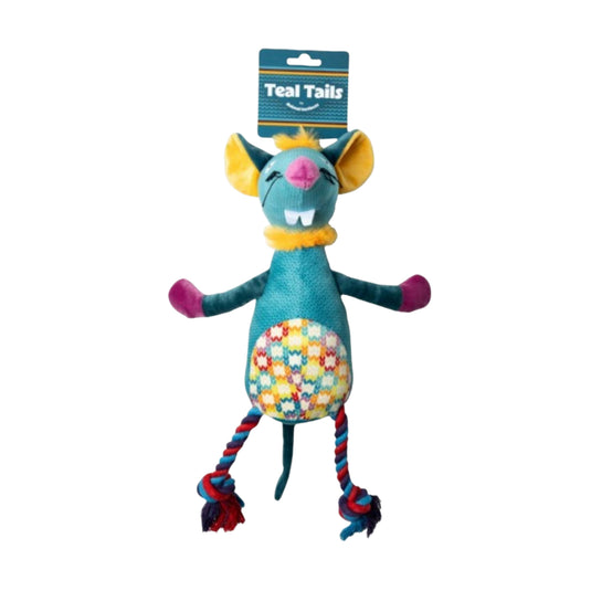 Teal Tails Tim Mouse dog toy