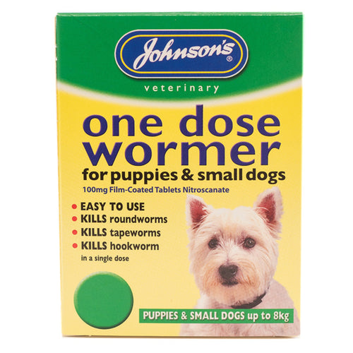 Johnsons Small Dogs & Puppies One Dose Wormer – 4 Tablets – Effective Deworming Treatment for Small Dogs & Puppies