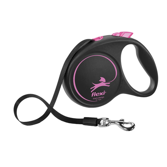 Flexi Black Design Tape Pink Dog Lead