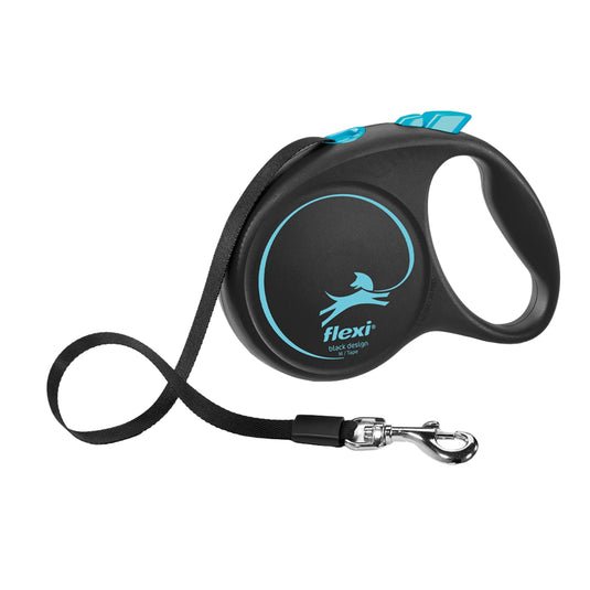Flexi Black Design Tape Blue Dog Lead