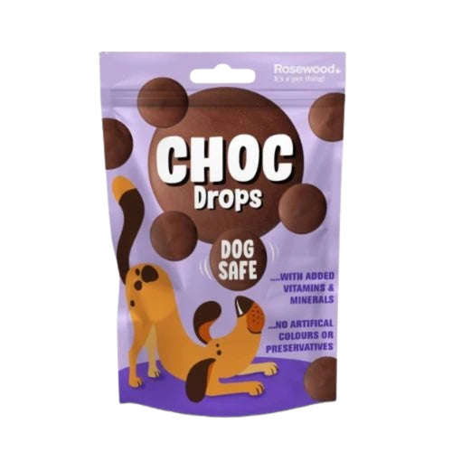 Rosewood Dog Safe Choc Drops 200g pouch, carob dog-safe chocolate alternatives