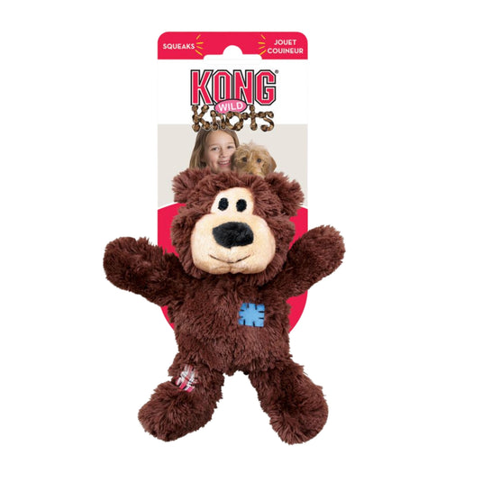 KONG Wild Knots Bear Dog Toy – Soft yet durable plush toy with a knotted rope interior and squeaker for interactive play. 