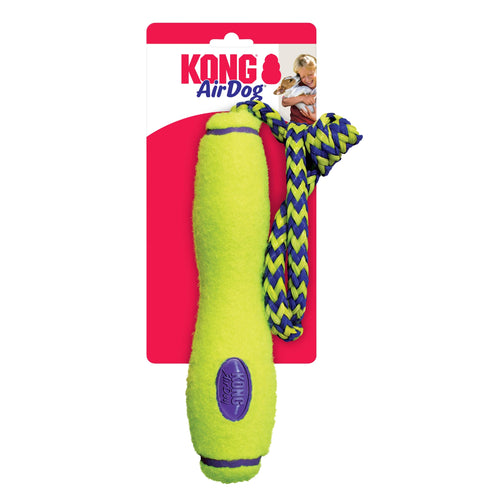 KONG Airdog Fetch Stick with Rope – Durable fetching stick with squeaker and rope for interactive play. 