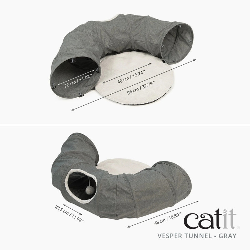 Load image into Gallery viewer, Catit Vesper Fabric Tunnel with Cushion – Grey, Snag‑Resistant Cat Play Tunnel
