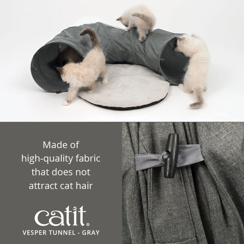 Load image into Gallery viewer, Catit Vesper Fabric Tunnel with Cushion – Grey, Snag‑Resistant Cat Play Tunnel
