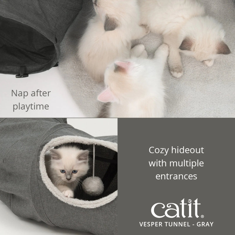 Load image into Gallery viewer, Catit Vesper Fabric Tunnel with Cushion – Grey, Snag‑Resistant Cat Play Tunnel

