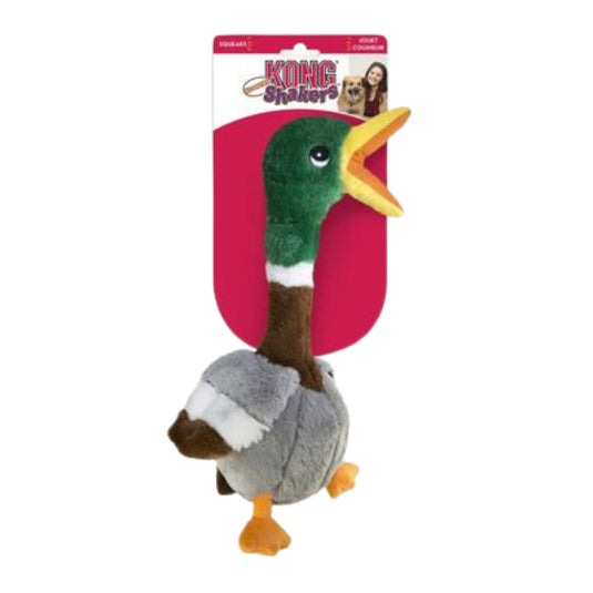 KONG Shakers Honkers Duck Dog Toy – Grey, Large plush dog toy with a shaker and low-tone squeaker for interactive play. 