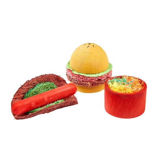 Fast Food Set Small Bird Toys – Burger, Hotdog & Sushi