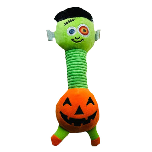 Long Neck Pumpkin Dog Toy – plush Halloween squeaky toy for dogs