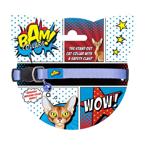 BAM cat collar with safety breakaway buckle and comic-style design
