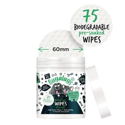 Bugalugs Dental Care Wipes for Dogs & Cats – 75 Pre-Soaked Wipes