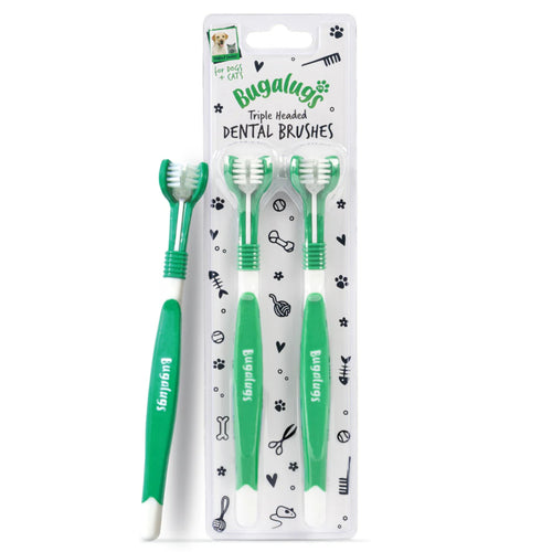 Bugalugs Pack of 2 Triple Headed Dental Care Toothbrushes for Dogs & Cats