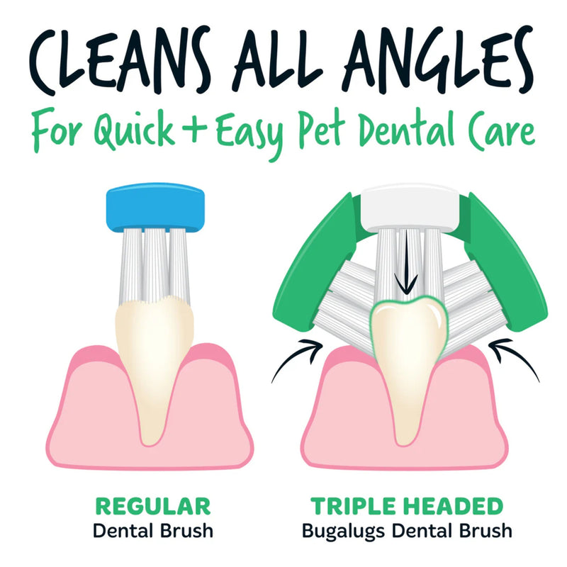Load image into Gallery viewer, Bugalugs Triple Headed Dental Care Toothbrushes – Pack of 2 for Dogs &amp; Cats
