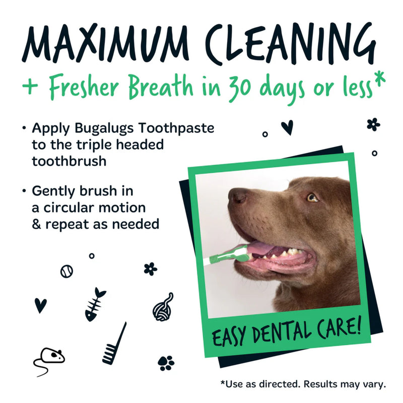 Load image into Gallery viewer, Bugalugs Triple Headed Dental Care Toothbrushes – Pack of 2 for Dogs &amp; Cats
