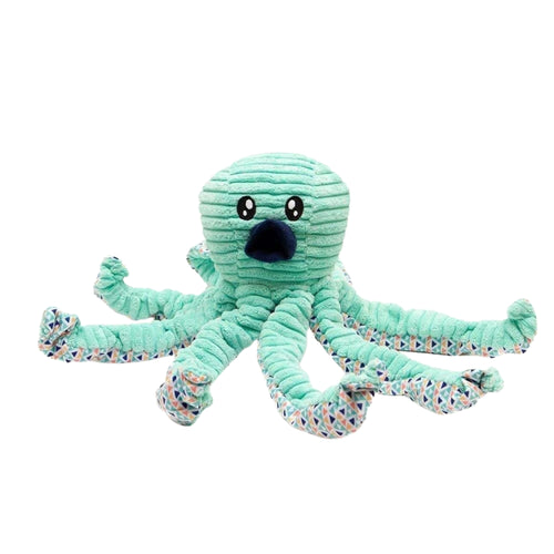 Great & Small aqua octopus plush dog toy with knotted limbs, 35cm